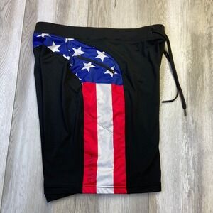 Hylete Shorts Mens M Black Red White Blue Zip Pockets Above Knee American Flag